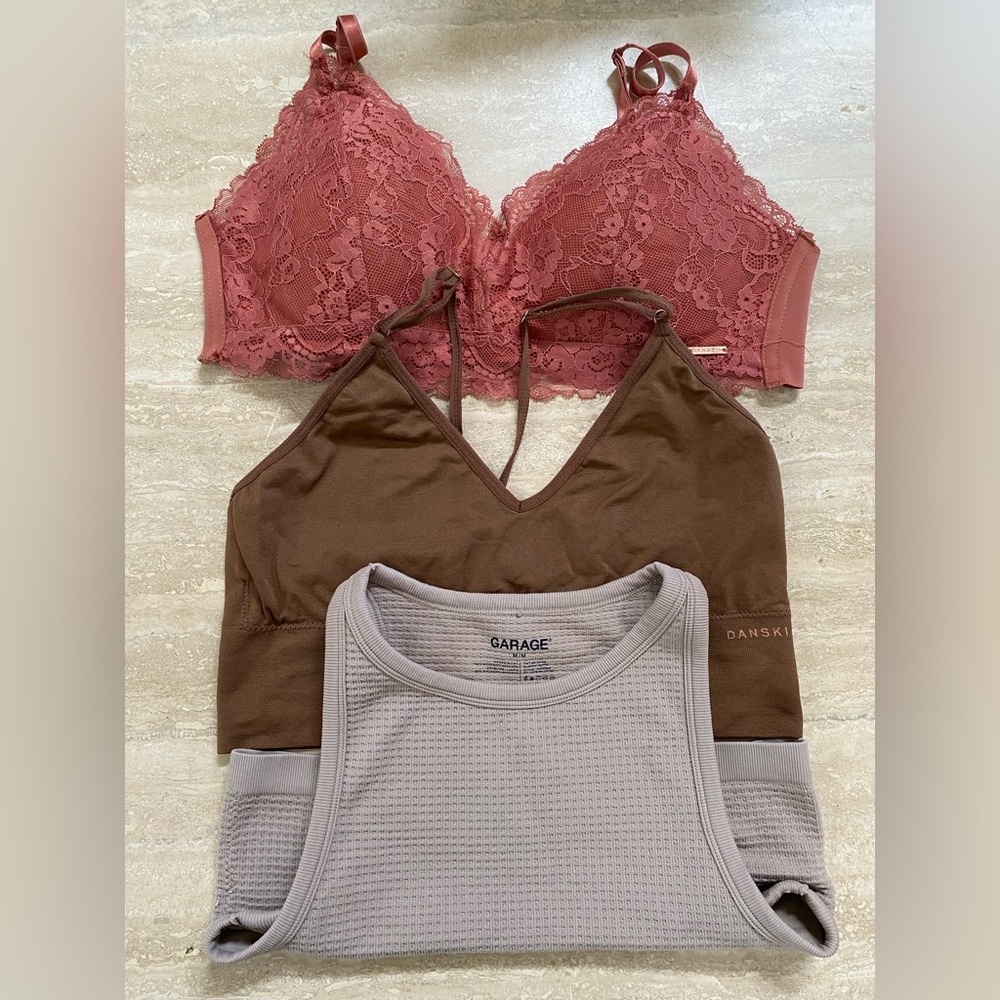 Set of three bra size medium/large. Danskin / Garage brand in EUC